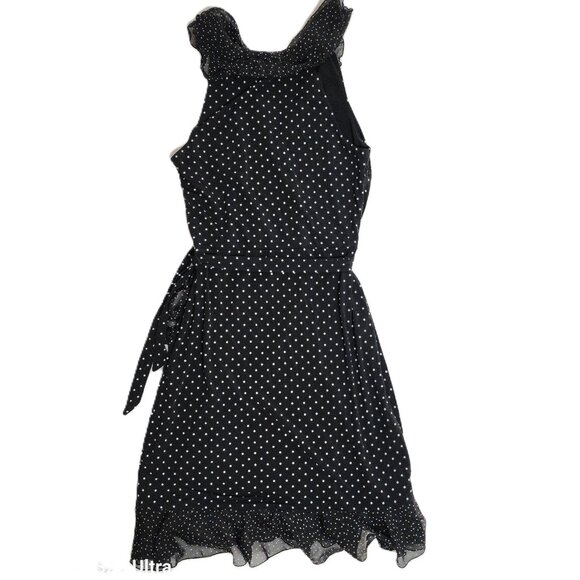 White House Black Market B&W Flutter V-Neck Wrap Look Polka Dot Dress Size 0 - Picture 10 of 10